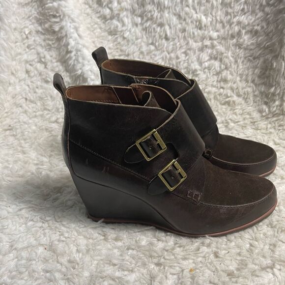 Kork Ease Honska Ankle Boots Leather Brown Wedge Size 7.5M - Picture 1 of 12